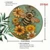 Rustic Bee Floral Round Metal Wall Art Vintage Green Distressed Honeycomb Decor