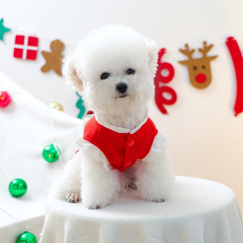 Autumn and Winter Festival Pet Cute Puppy Kitten Casual Fashion Clothing Gingerbread Man Red Plaid Skirt