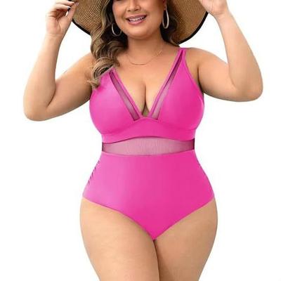 Costume da bagno intero di alta gamma taglie forti 2024 con coppe preformate - Colore tinta unita, Design sexy per donna.