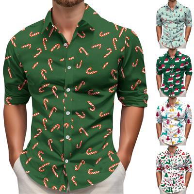 Men's Christmas Shirt Christmas Print Long Sleeve Button Shirt