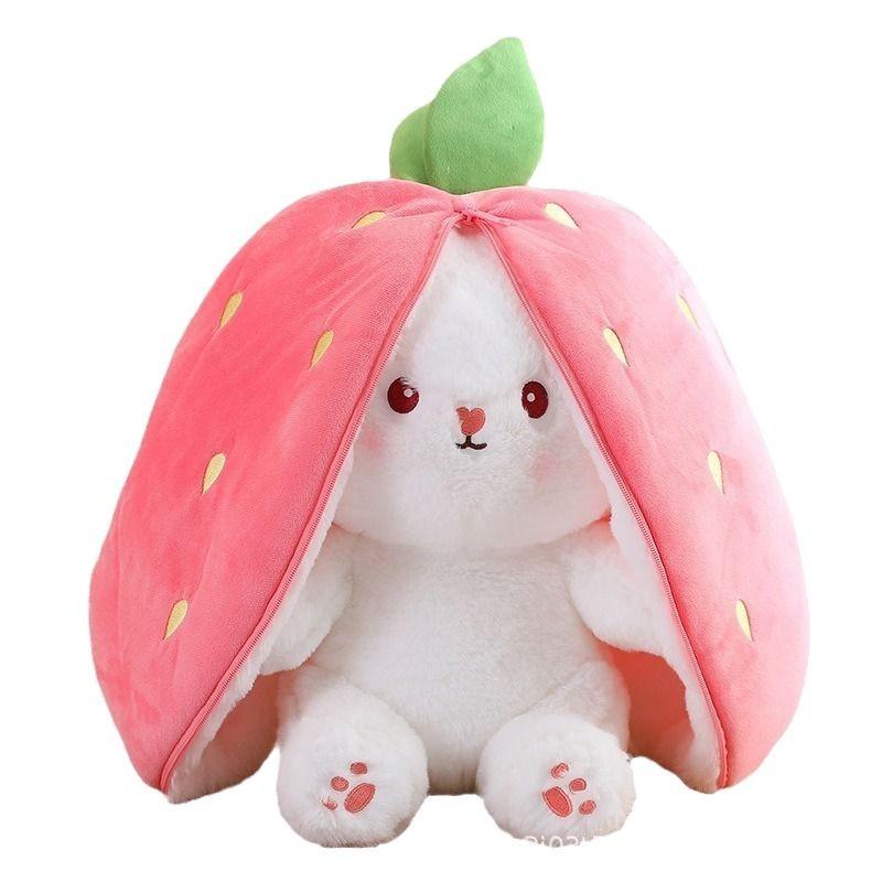 23/28/35cm Creative Funny Doll Carrot Rabbit Plush Toy Stuffed Soft Bunny Hiding In Strawberry Bag Toys for Kids Girls Birthday Gift