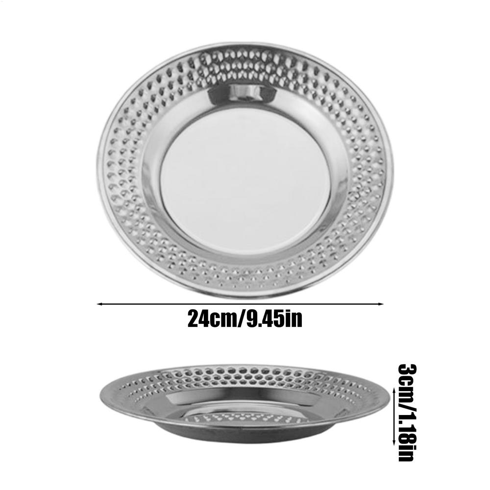 24cm Stainless Steel Dinner Plates Hammered Finish Unbreakable Stackable Metal Dishes for Restaurant Camping Wedding Party