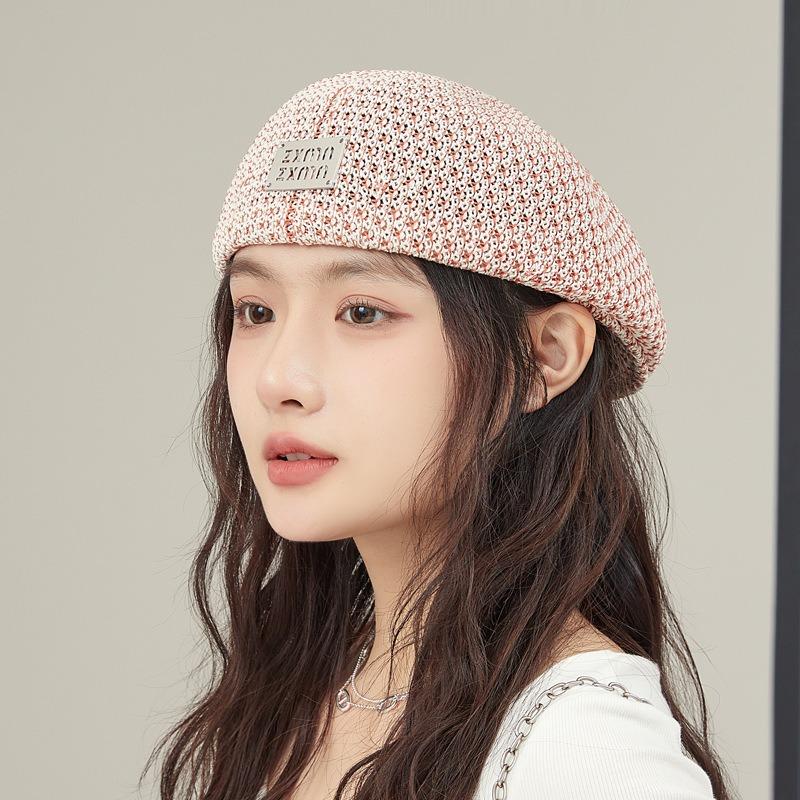 New beret women's summer hollow breathable face small painter hat letters versatile big head circumference hat tide