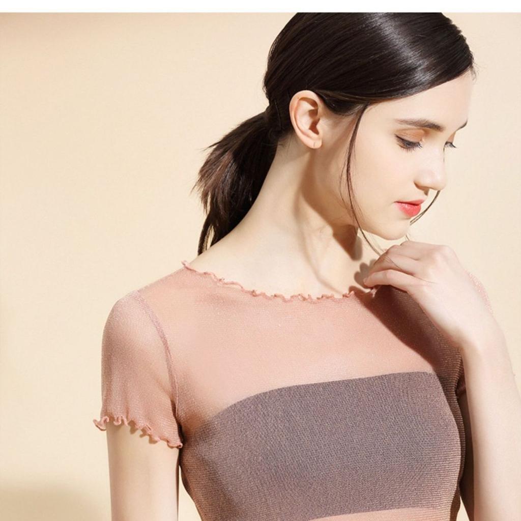 Sheer Short Sleeve Mesh Top Women's Thin Transparent Bottoming Shirt