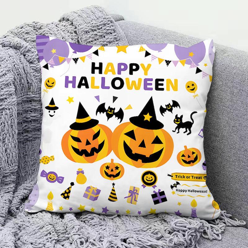 

New Halloween Pillow Cover Halloween Horror Skull Witch Decorative Cushion Cover Event Decorative Cushion Cover flannel 45x45cm double-sided [without pillow core]
