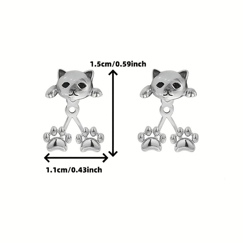 A pair of silver-plated lady cat cat claw rear hanging stud earrings personalized creative design cute pet exquisite and sweet