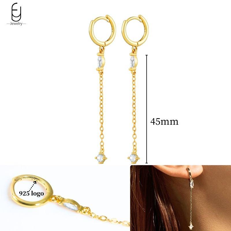 925 Silver Ear Needle White Crystal Gold Earrings for Women Luxury Water drop/Heart/Flower Pendant Earring Fine Jewelry