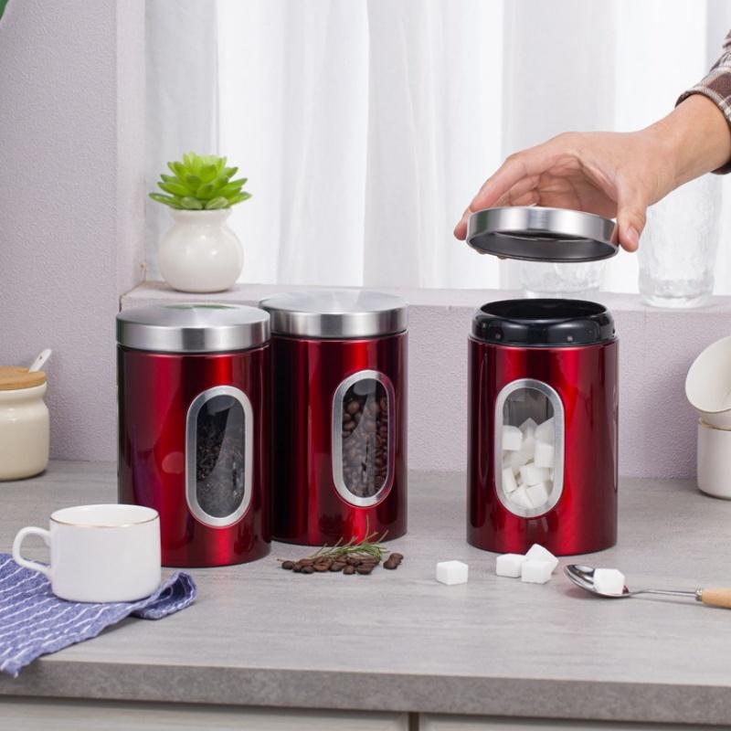 1/3 ks Nerezová úložná nádoba Kávové zrno Čajový lístek Vícezrnný Cukr Vzduchotěsná Prachotěsná Úložná nádoba Kuchyňské potřeby