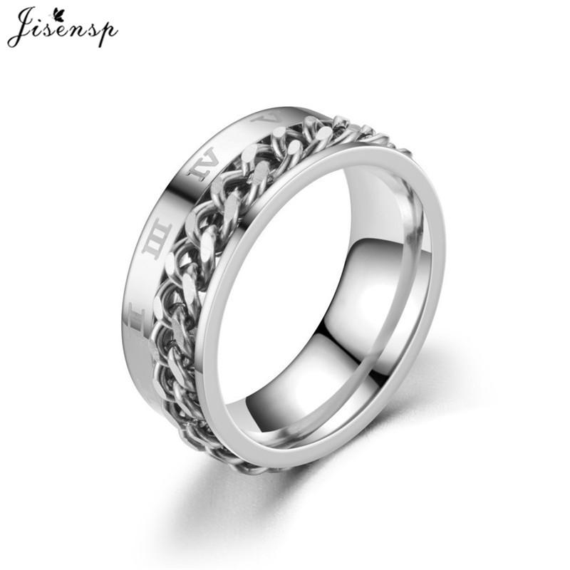 Fashion Anxiety Fidget Rings Relaxing Stainless Steel Rotatable Chain Ring for Men Women Spinner Zircon Gold Black Bague Homme