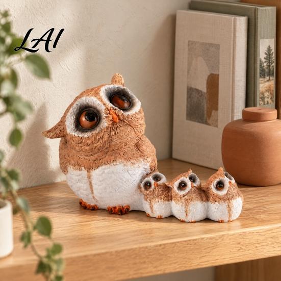 Warm Atmosphere Room Decor Parent-child Desktop Ornament Retro Style Miniature Animal Statue Owl Figurine for Desk Resin Figurines Micro Landscape,
