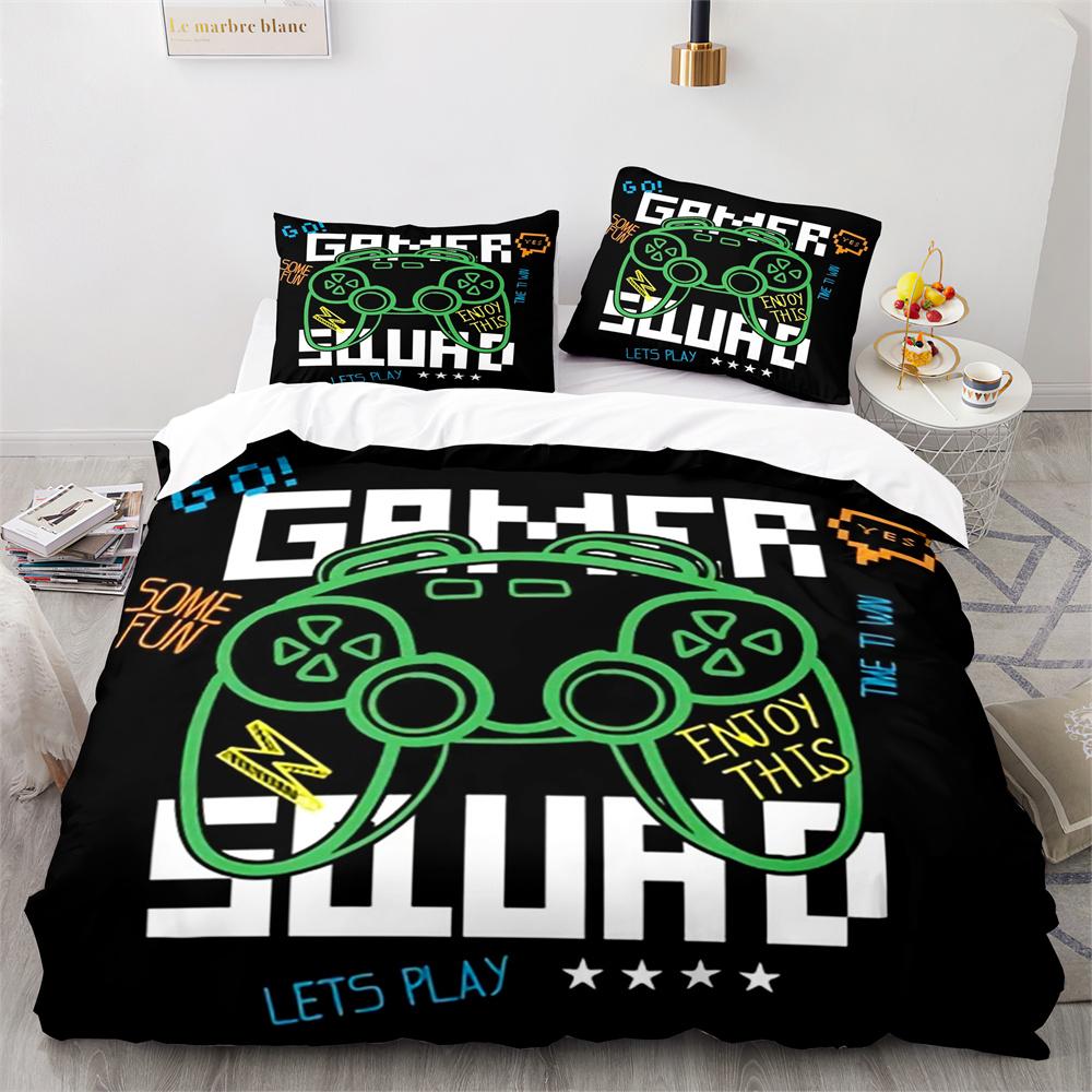 Gamepad Duvet Cover Set Yellow Background with Buttons Boys Playroom Decoration King Size Polyester Quilt Cover with Pillowcases