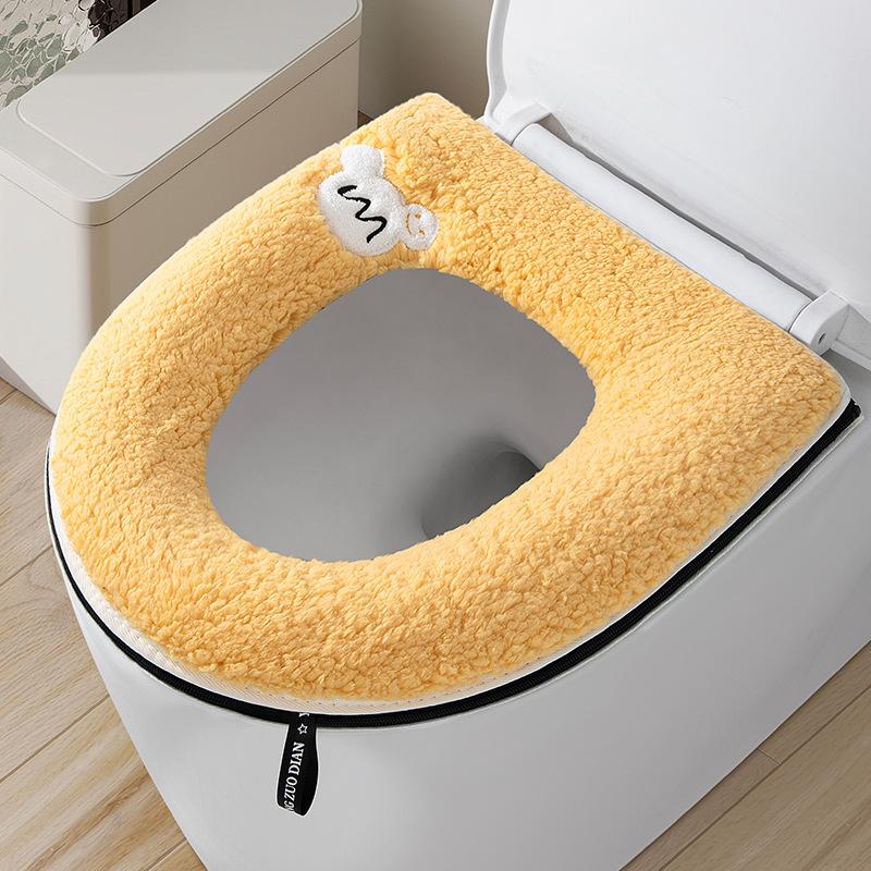 Winter Thickened Double Toilet Seat Cushion Set  Bathroom Pad with Handle Toilet Seat Cover Zipper Soft Universal Home Use