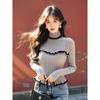 Spring Autumn Women Half High Collar Full Sleeve Ruffles Knitted Sweater Pullover Tops
