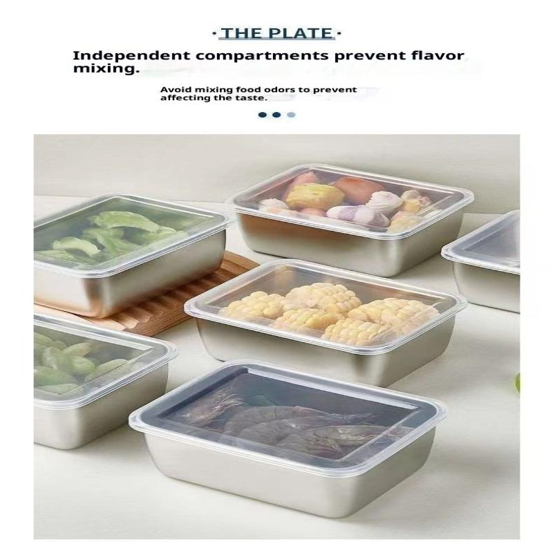 2/3/4/5 Peças Recipiente de Comida de Aço Inoxidável Caixa Com Tampa Grande Capacidade Armazenamento de Alimentos Caixa de Conservação Fresca Bandeja