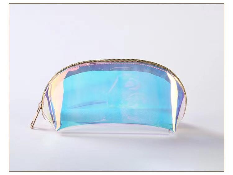 Luminous Iridescent Half-Moon Makeup & Toiletry Bag – Waterproof Cosmetic Storage for Girls