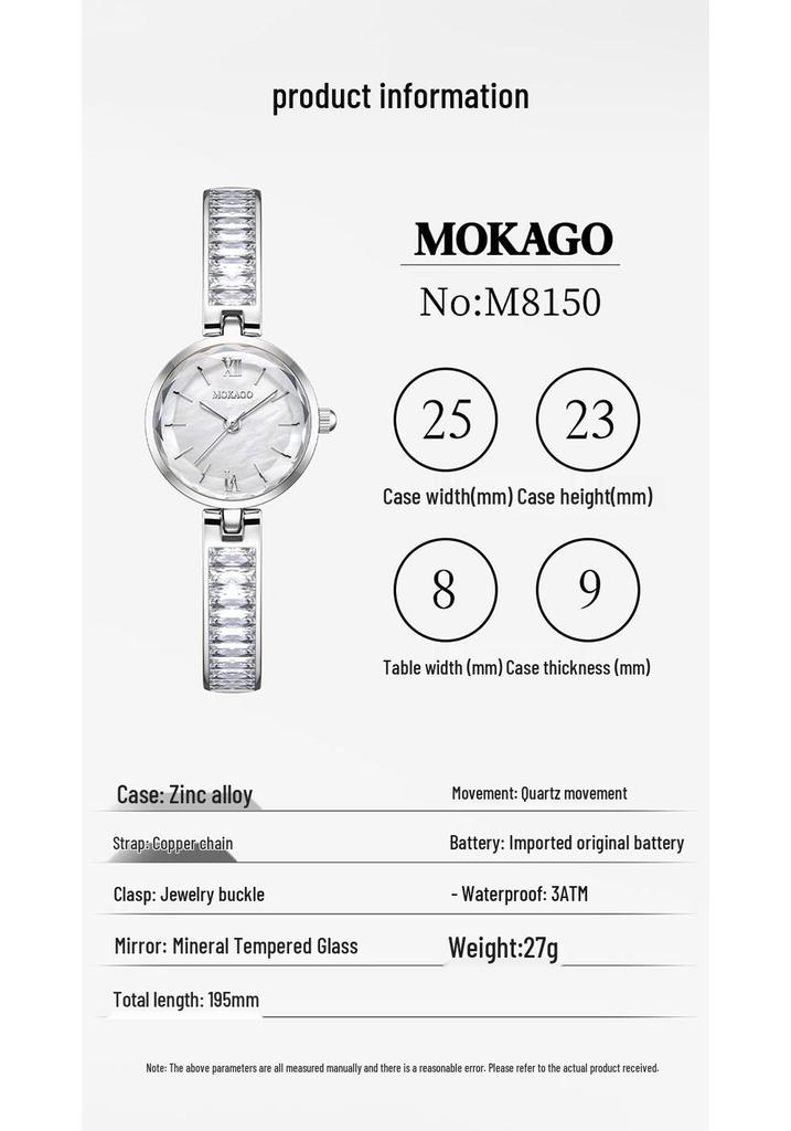 MOKAGO Quartz Women's Luxury Lightweight Waterproof Bracelet Watch - Exquisite and Versatile Design