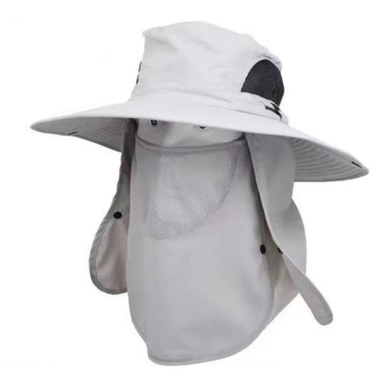 Men Fisherman Hat Wide Brim Breathable Mesh Design Quick-Drying Bucket Hat with Neck Shawl Face Guard Outdoor Fishing Hat