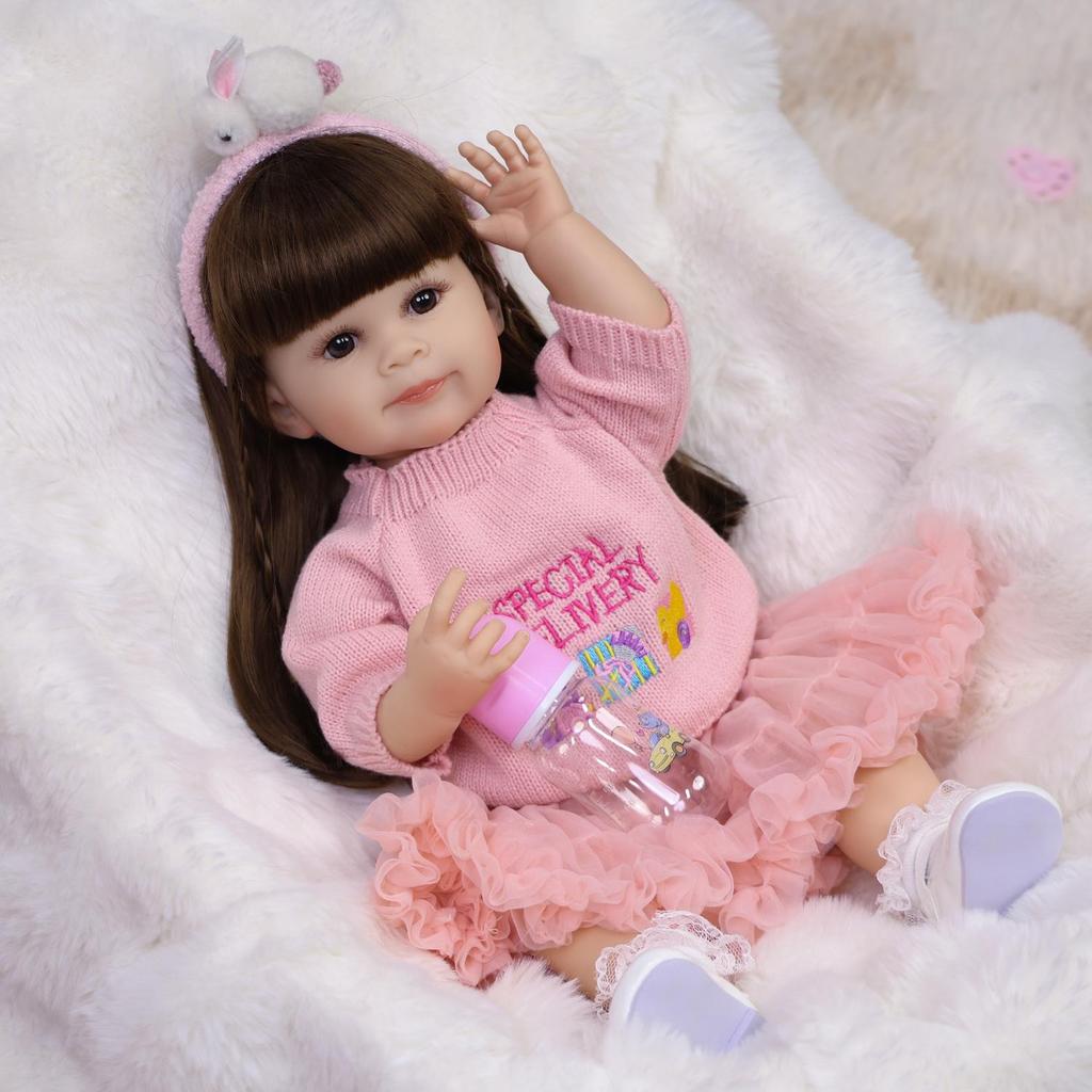 KEIUMI Full Silicone Vinyl 22 Inch Cute Reborn Baby Doll Realistic Skin Washable Doll Toy Christmas Gift