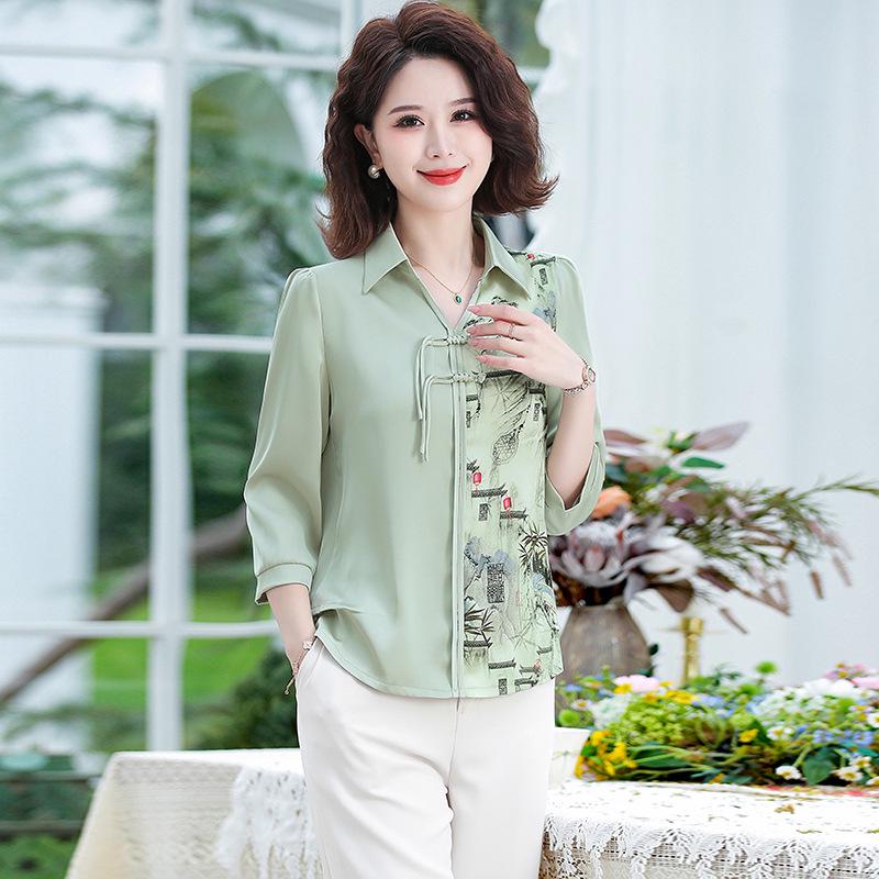 Mom's Autumn Chinese-Style Two-Piece Set - Middle-Aged Women's Summer Shirt Top (Mother's Day Gift)
