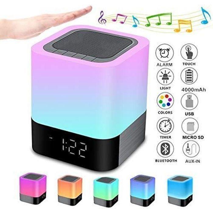 Haut-parleur Bluetooth avec lumière Touch Réveil Veilleuse Veilleuse RGB Changement de couleur LED Enceinte Portable Bluetoot
