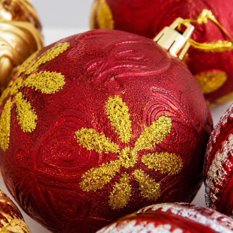 6 Christmas Baubles In a Single Package, PVC Holiday Decorations with Integrated Cords for Seasonal Display Placement