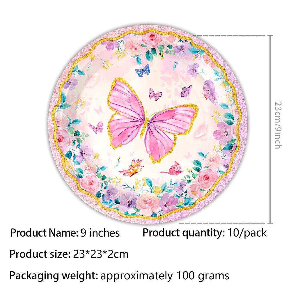 Pink Butterfly Spring Tea Party Tableware: Disposable Cups, Napkins & Banners