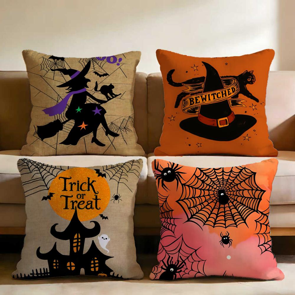 Scary Halloween Bat Pumpkin Cushion Cover Multi-Scene Pillow Cover for Home & Car - Reversible, Soft & Durable for Daily Use