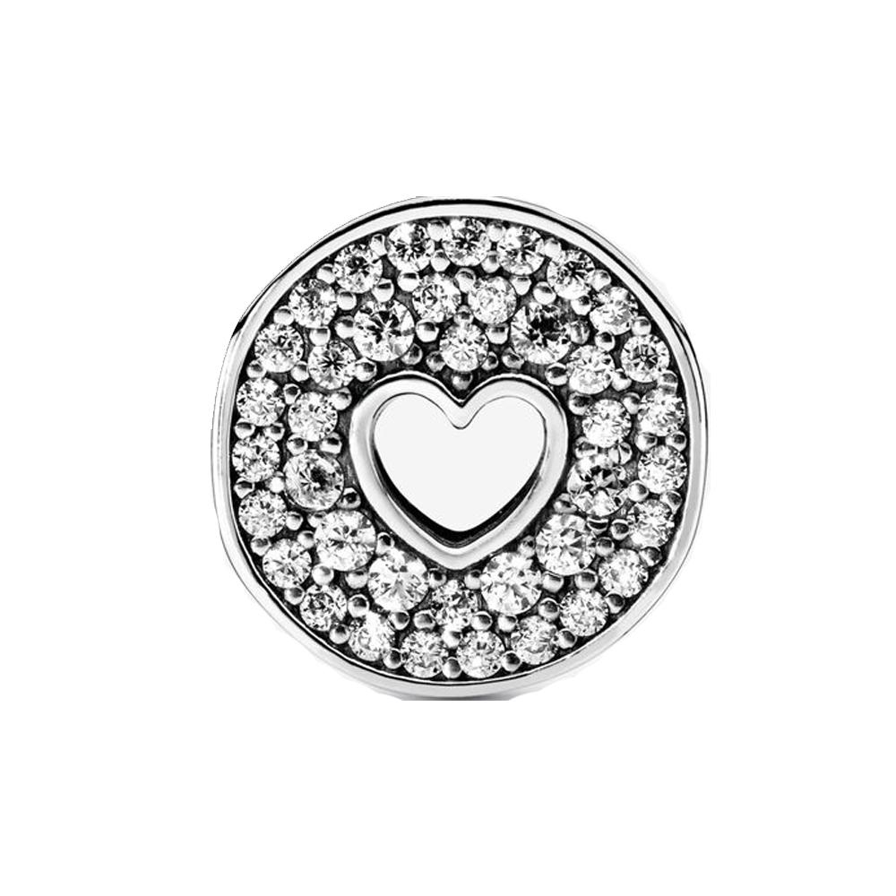 Authentic 925 Sterling Silver Round Cutout Pavé & Heart Anniversary Charm Fit Fashion Bracelet Jewelry Graduation Gift