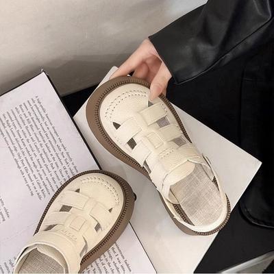 Summer New Niche Roman Hollow Bag Head Sandals Women Wear Thick-soled Deodorant Two Wear Versatile Half Slippers
