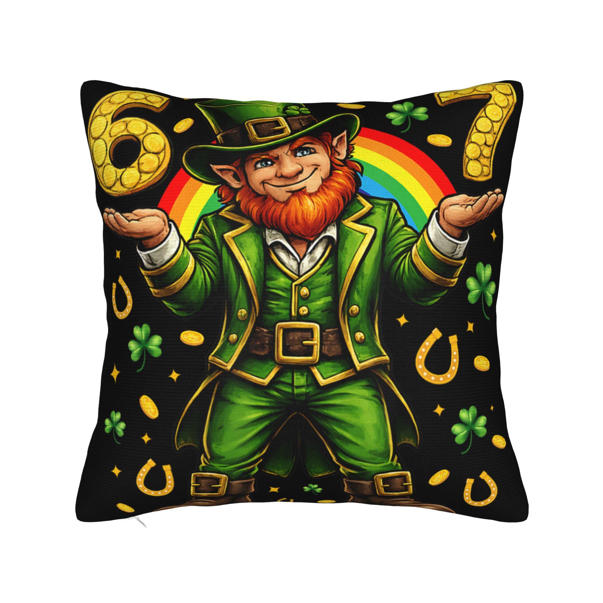 Bruh Dab Leprechaun Funny St Patrick Day Pillowcases Fashion Pillow Case For Living Room Chair Print Pillow Cover Peach skin 18*18(CM)-1Pcs