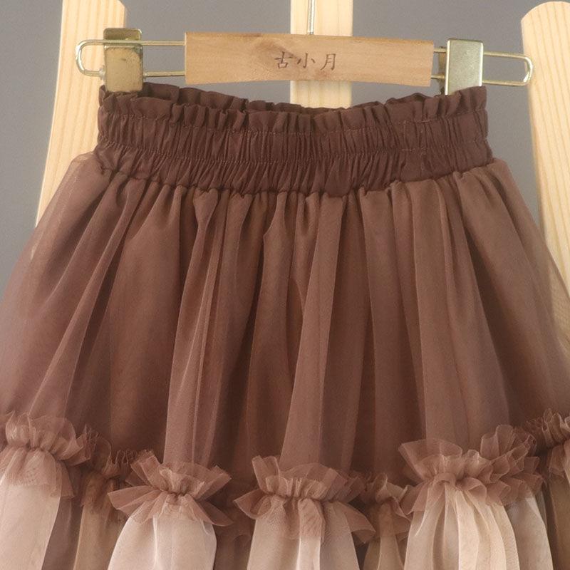 Girls' Autumn Mesh Half Skirt with Contrasting Color Splicing Super Fairy Half Skirt