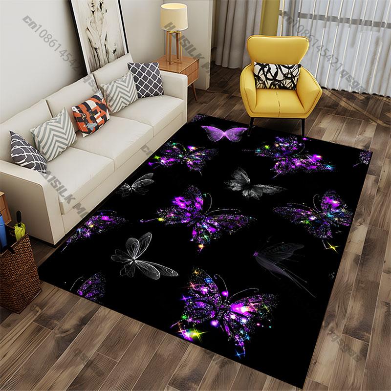 Colorful Glowing Butterflies In Darkness Carpet Yoga Living Room Room Decor Children's Crawling Mat Doormat Area Rug