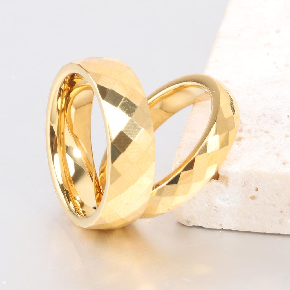 European American Ins New Tungsten Steel 4MM 6MM Faceted Polygon Rhombus Couple Rings