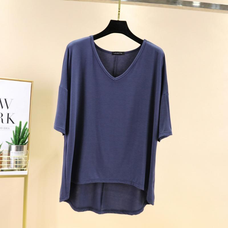Spring Summer Women's Dusty V Neck Batwing Sleeve High Low Hem T-Shirt