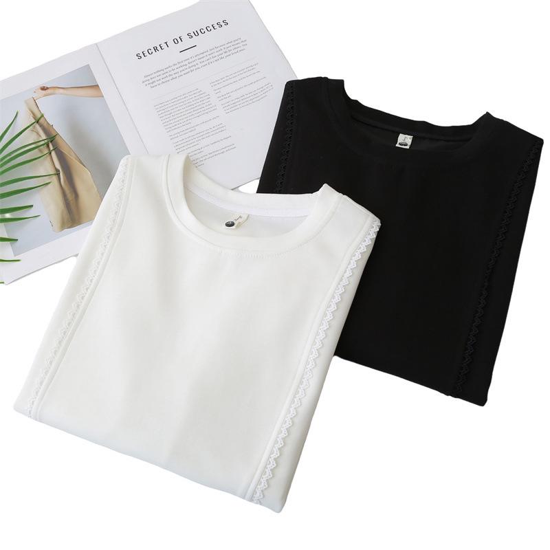 Plus Size 2026 Spring Lace Long Sleeve Round Neck T-shirt - Women's Versatile Mamba Cotton Top 805