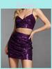 Sequin Mini Skirt With Wrinkled Hem For Streetwear And Party Fashion
