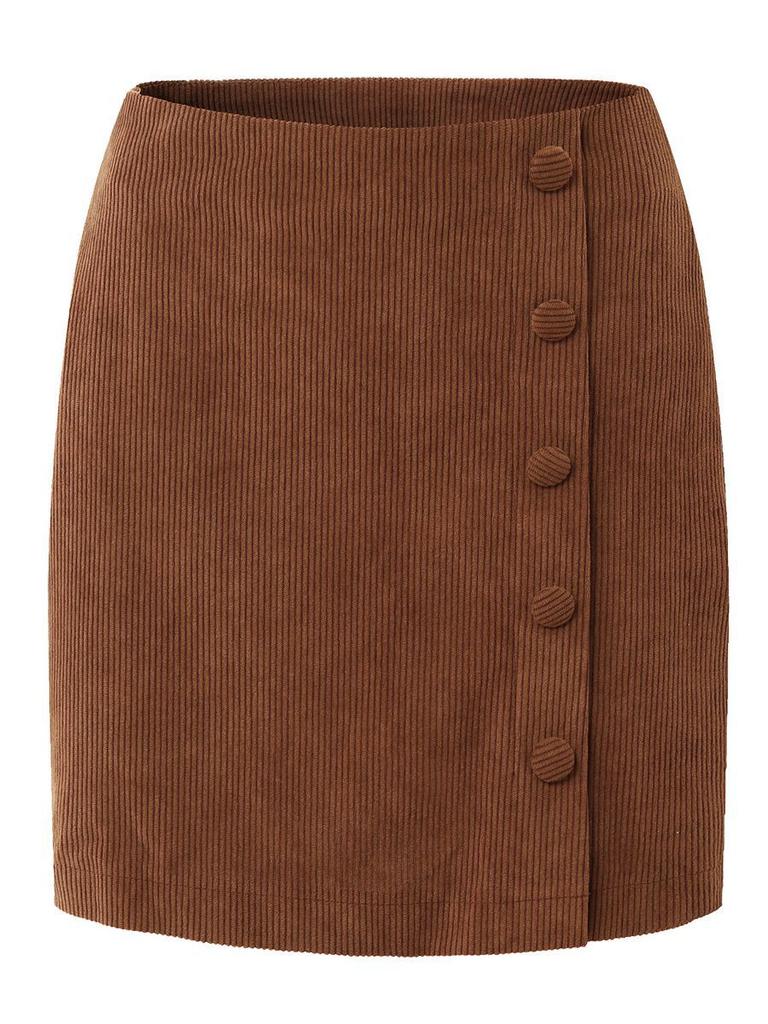 Unregelmäßiger Rock aus Wildleder, einfarbig, hoher Taille, Reißverschluss, Knopfrock für Damen