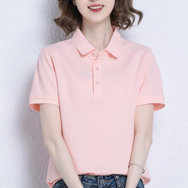 Women's Basic Solid Color Short-sleeved POLO Shirts Summer Knitted Tops Daily Casual Models Can Be Machine Washed and Dry Cleane