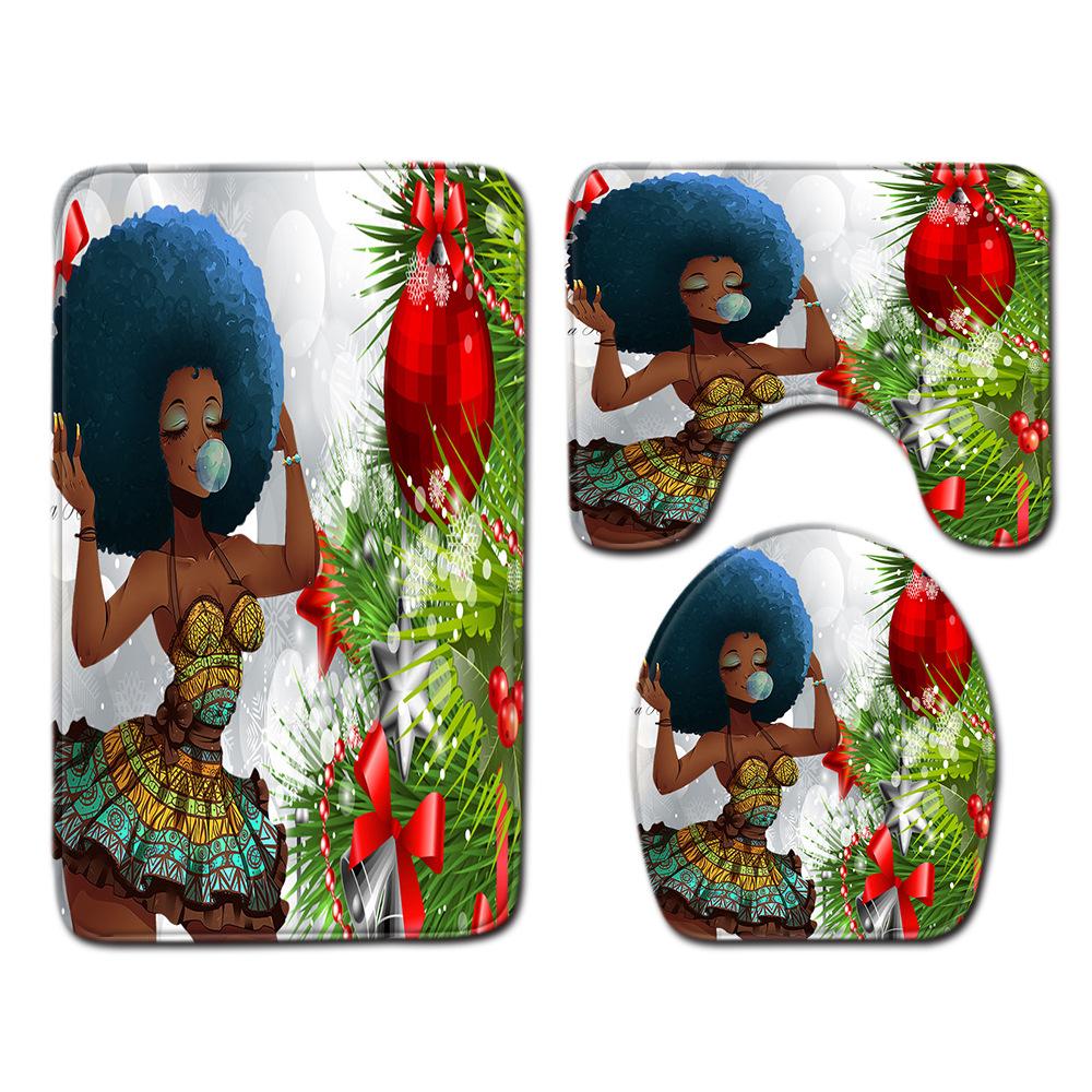 African Women'S Bathroom Floor Mat Three-Piece Bathroom Carpet Toilet Mat Set Doormat Bathroom Non-Slip Mat