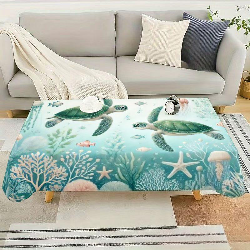 Summer Sea Turtle Underwater World Tablecloth for Table Decor Waterproof Rectangle Reusable Tablecloths for Kitchen Dining Room