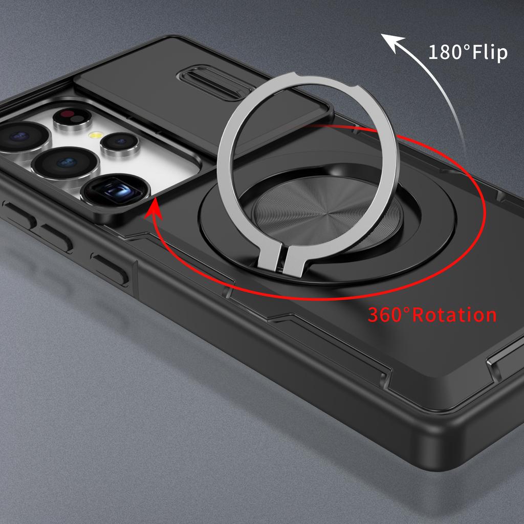 Shock Proof Slide Lens Magnetic Case for Samsung Galaxy S25 Ultra S26 Plus S24 A17 5G A56 A36 A16 A26 Kickstand Ring Cover