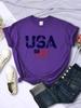 Lettere USA Bandiera Americana Stelle e Strisce Stampate Magliette da Donna Street Hip Hop Maglietta Abbigliamento Estivo Traspirante T-shirt Femminile
