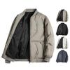 Herren Baseballjacke Stehkragen Langarm Einfarbig Reißverschluss Knopfleiste Mantel Verdickte Daunenbaumwolle Oberbekleidung