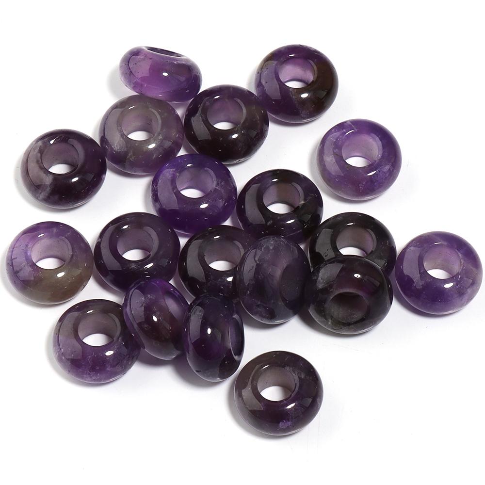 6pcs 14x8mm Natural Stone Beads Amethyst Tiger Eye Agate Jade Abacus Shape Big Hole Loose Beads for Jewelry Making DIY Bracelets
