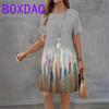 Street Fashion Color Gradient Printed Mini Dress For Women Clothing Summer New Short sleeve O-Neck Loose Casual A-Line Dress 3XL