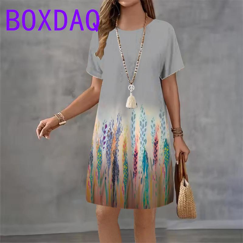 Street Fashion Color Gradient Printed Mini Dress For Women Clothing Summer New Short sleeve O-Neck Loose Casual A-Line Dress 3XL