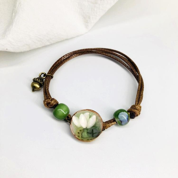 Retro Stone Flower Bracelet Female Jingdezhen Handmade Jewelry Woven Ceramic Pinched Flower Bracelet