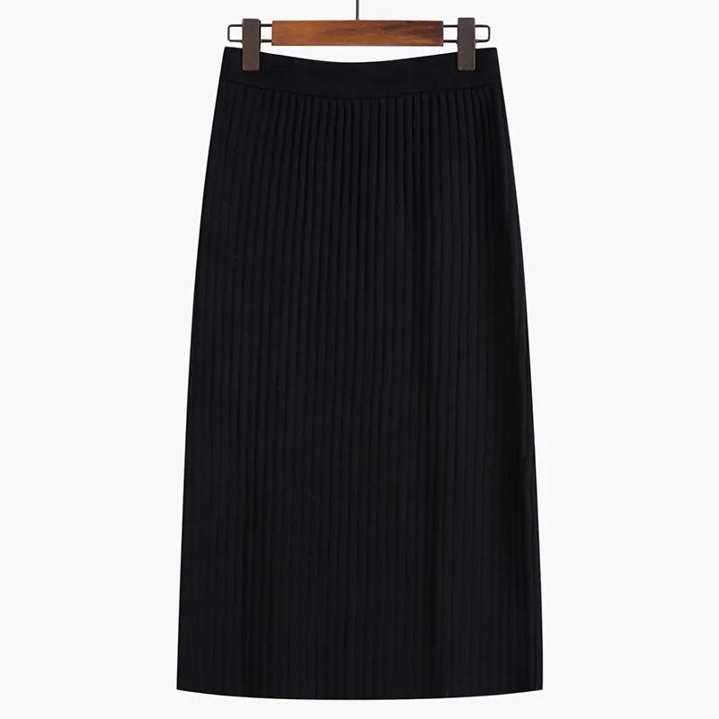 WTEMPO Μονόχρωμες Πλεκτές Φούστες Α γραμμής Γυναικείες Ίσιες Μίντι Κορεάτικου Στυλ Κομψές Σικ Ανοιξιάτικες Φθινοπωρινές Ζεστές Μακριές Φούστες