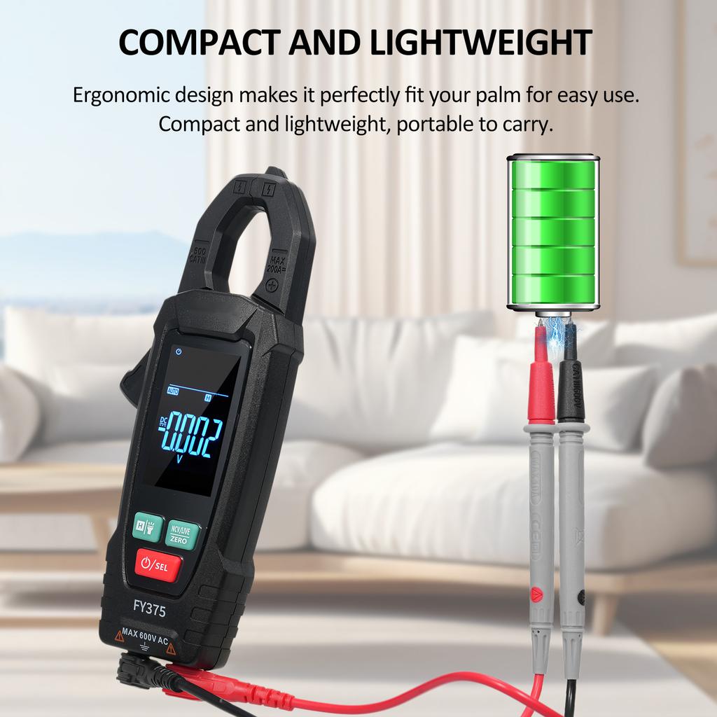 FY375 Clamp Meter with LCD Display Multifunctional Digital Clamp Meter 5999 Counts NCV Test Universal Meter Tester AC