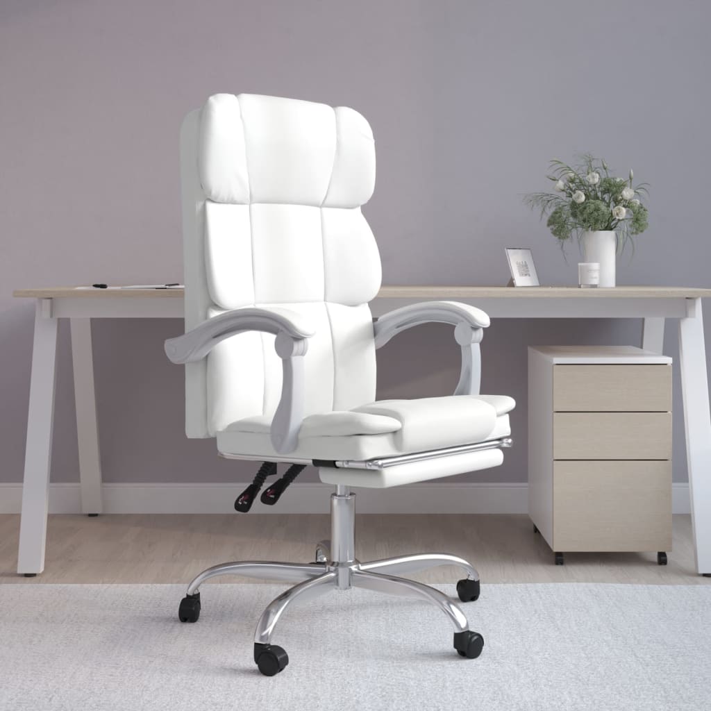 Office Chair with Reclining Function White Faux Leather